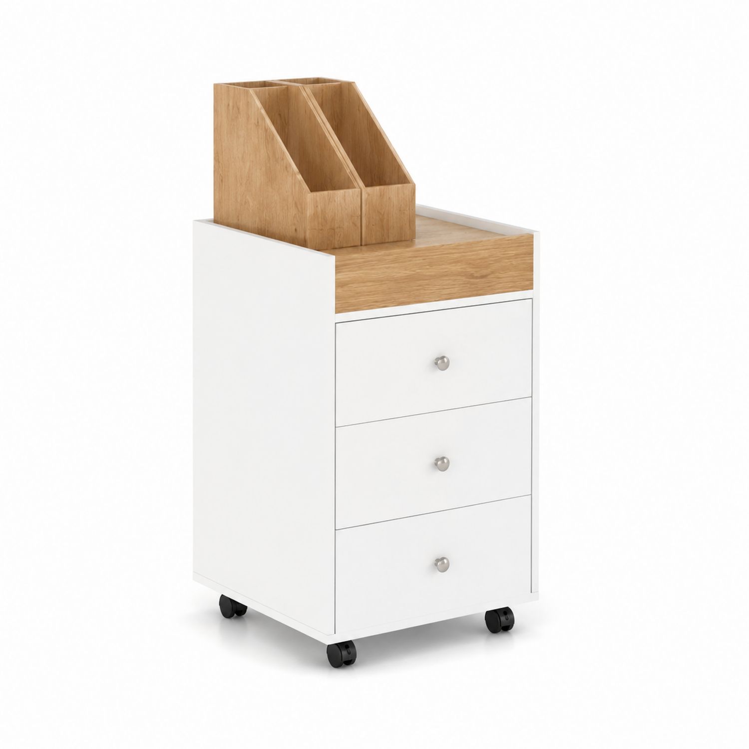 Cassettiera con 3 cassetti in MDF e Rovere
