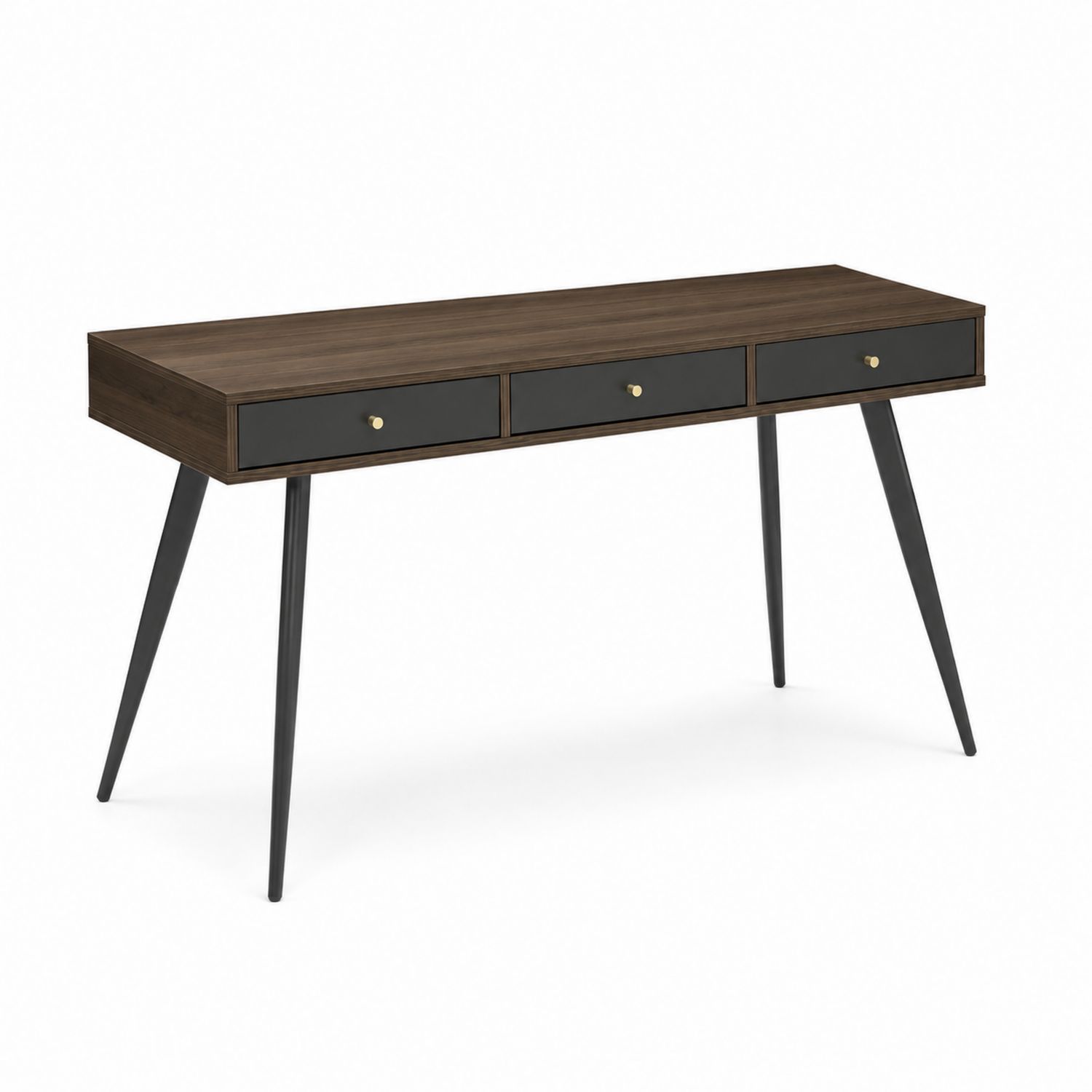 Scrivania in Legno con 3 Cassetti e Gambe in Metallo Nero