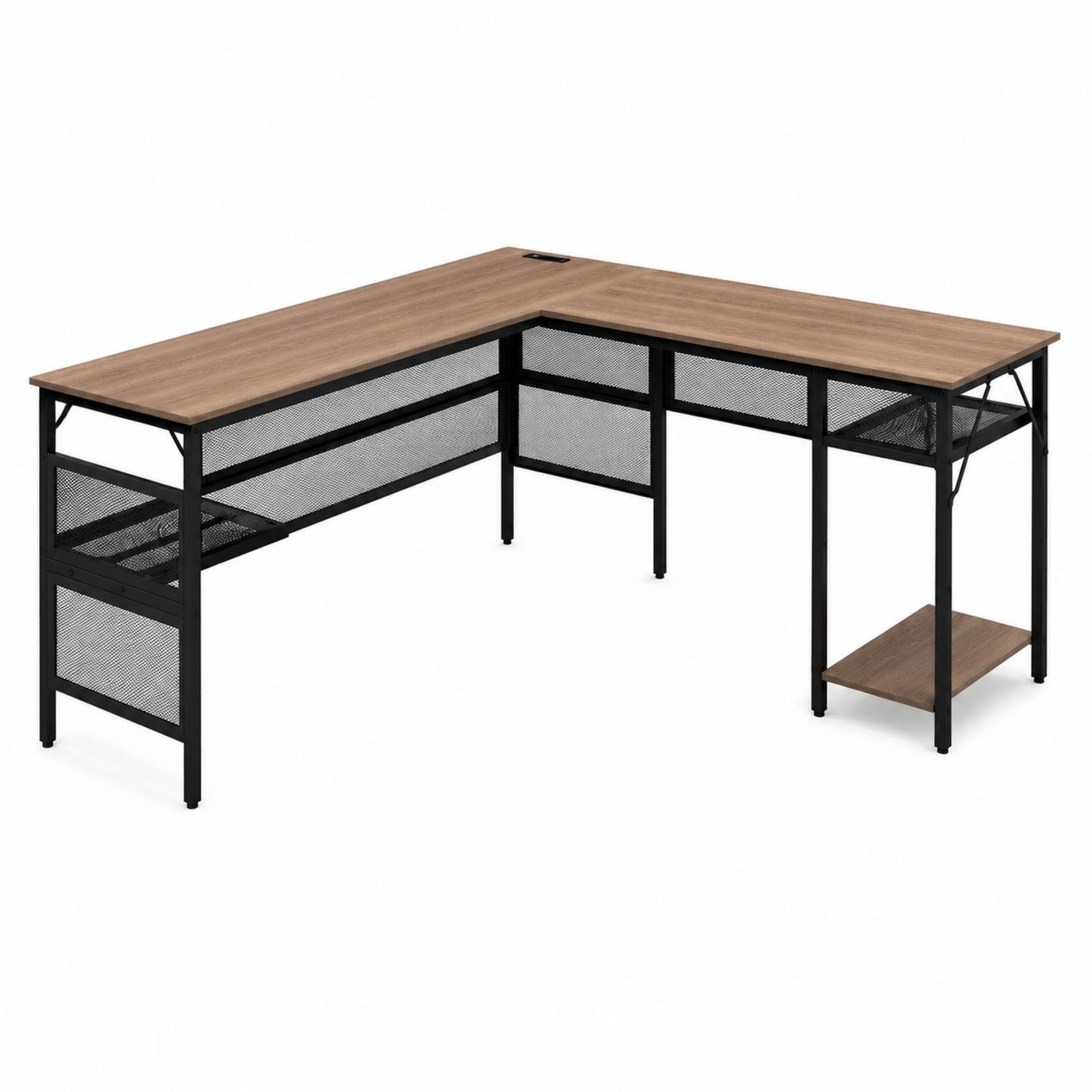 Scrivania ad Angolo in Legno e Metallo Nero