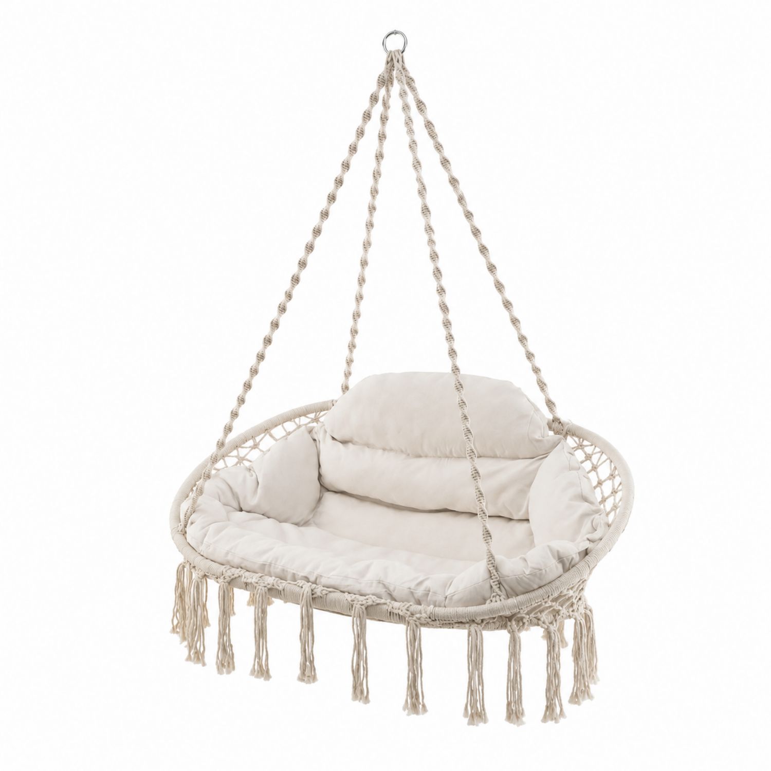 Sedia Sospesa Rotonda in Cotone con Cuscini Crema