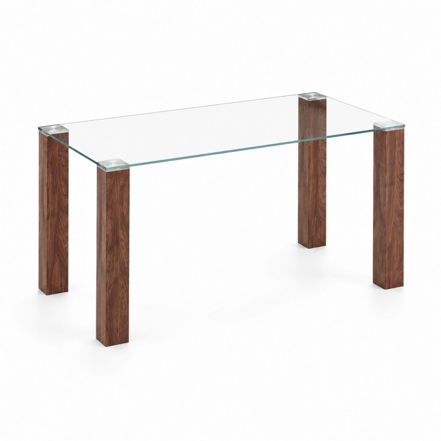 Tavolo da Pranzo in Vetro Temperato con Gambe in Noce 160x90 cm