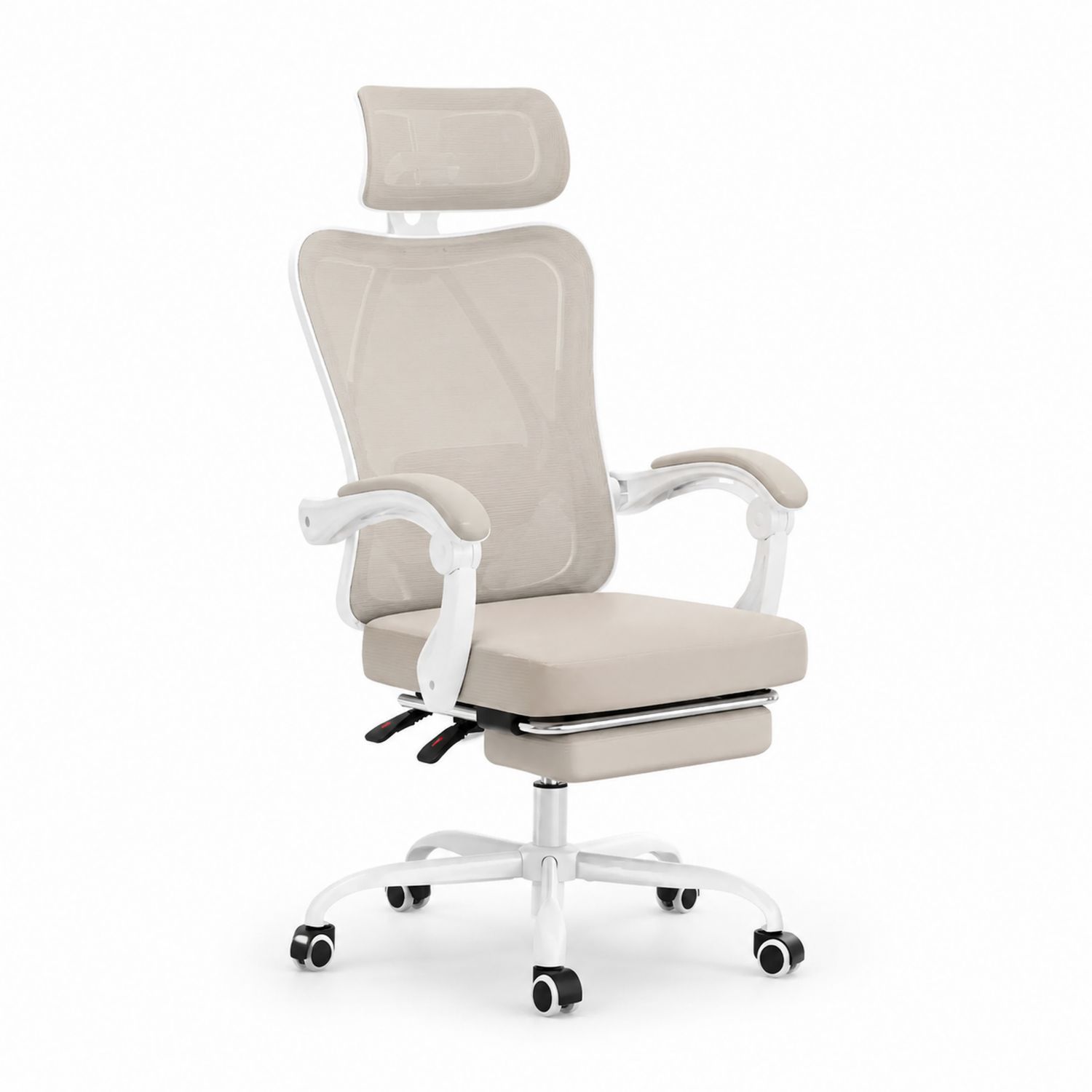 Sedia Ergonomica in Acciaio e Rete Beige con Poggiapiedi
