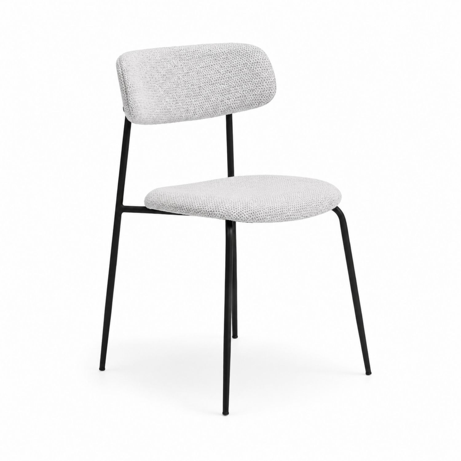 Sedia da pranzo in tessuto grigio con struttura in metallo