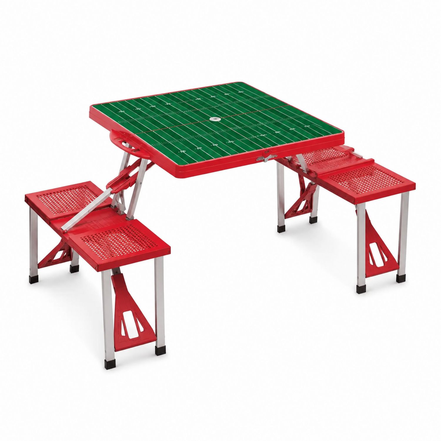 Set Tavolo da Picnic Pieghevole in Metallo e Plastica Rosso/Verde