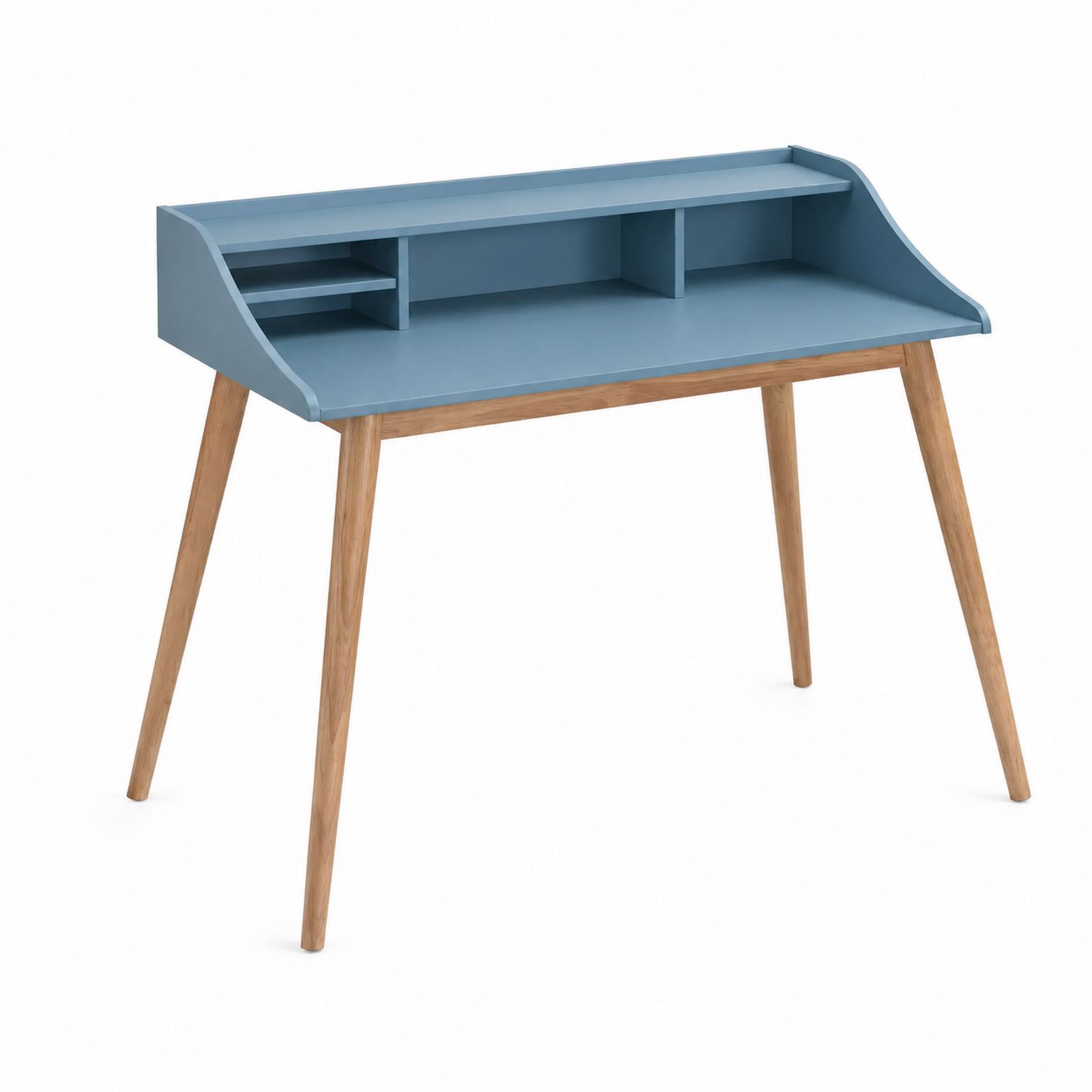 Scrivania in Legno MDF Blu con Gambe in Faggio