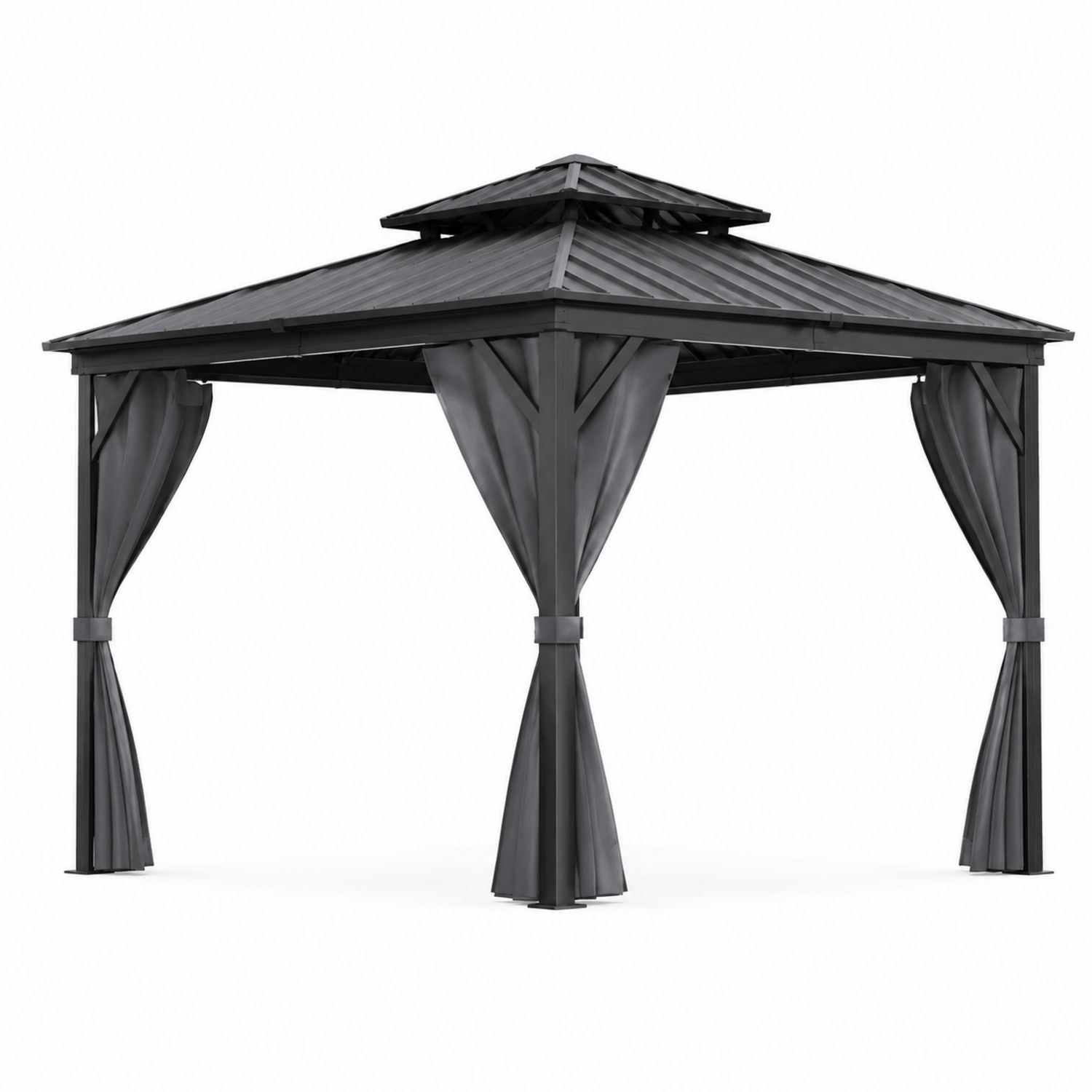 Gazebo in Alluminio con Tettuccio a Doppio Strato in Policarbonato Grigio