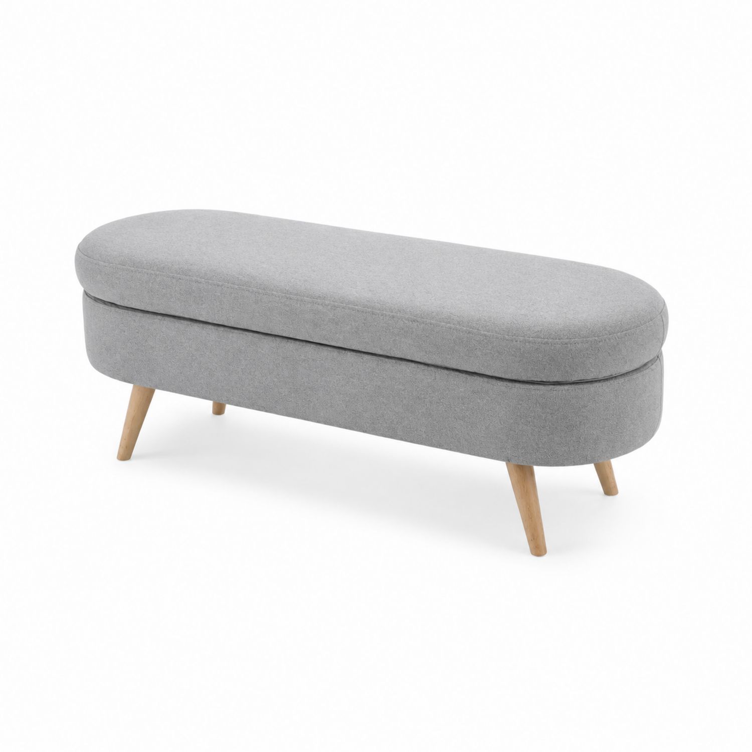 Panca Ovale in Tessuto Grigio con Gambe in Legno