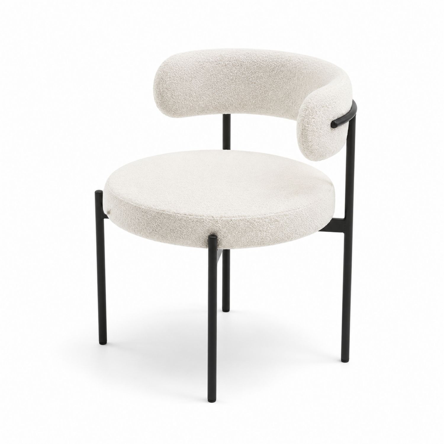 Sedia in metallo e tessuto bouclé bianco