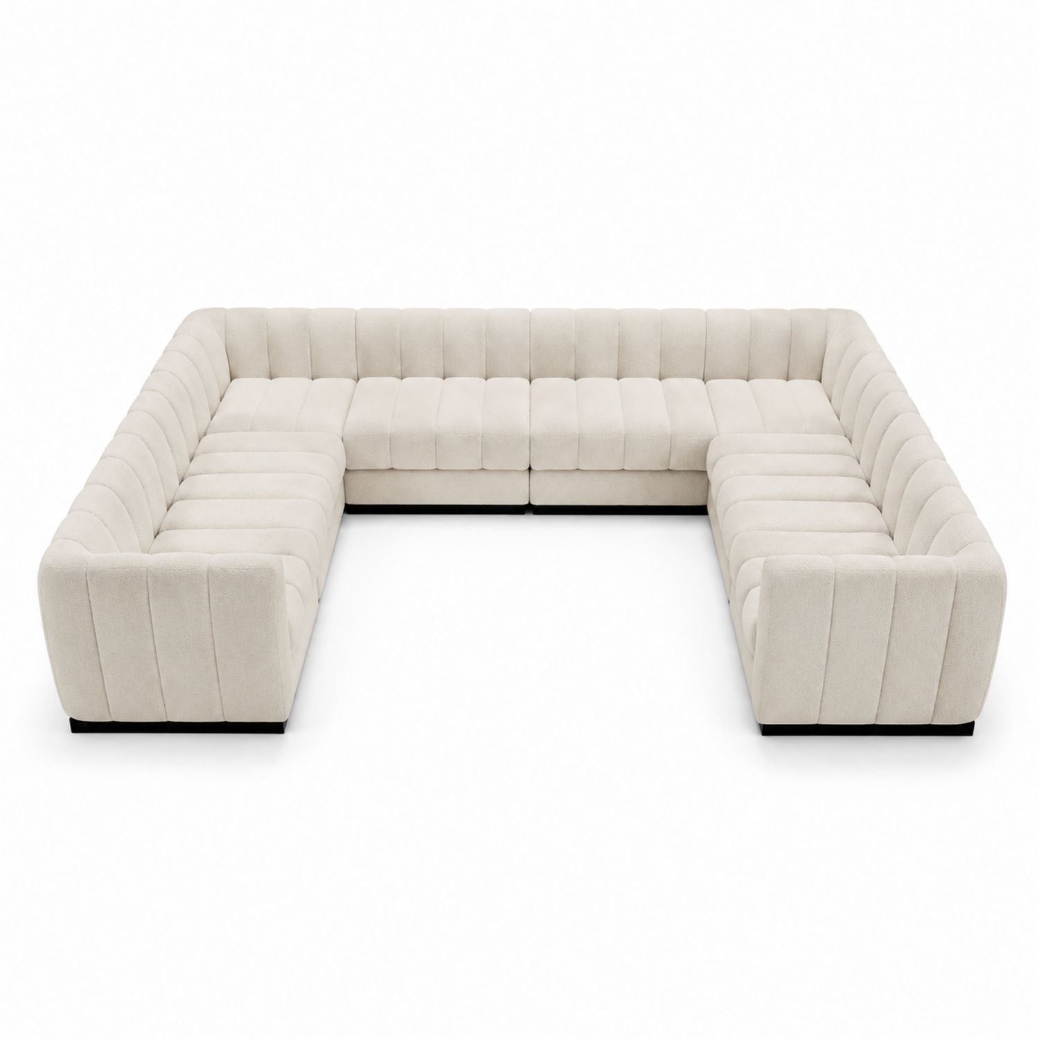 Divano angolare a U in tessuto effetto vellutato beige