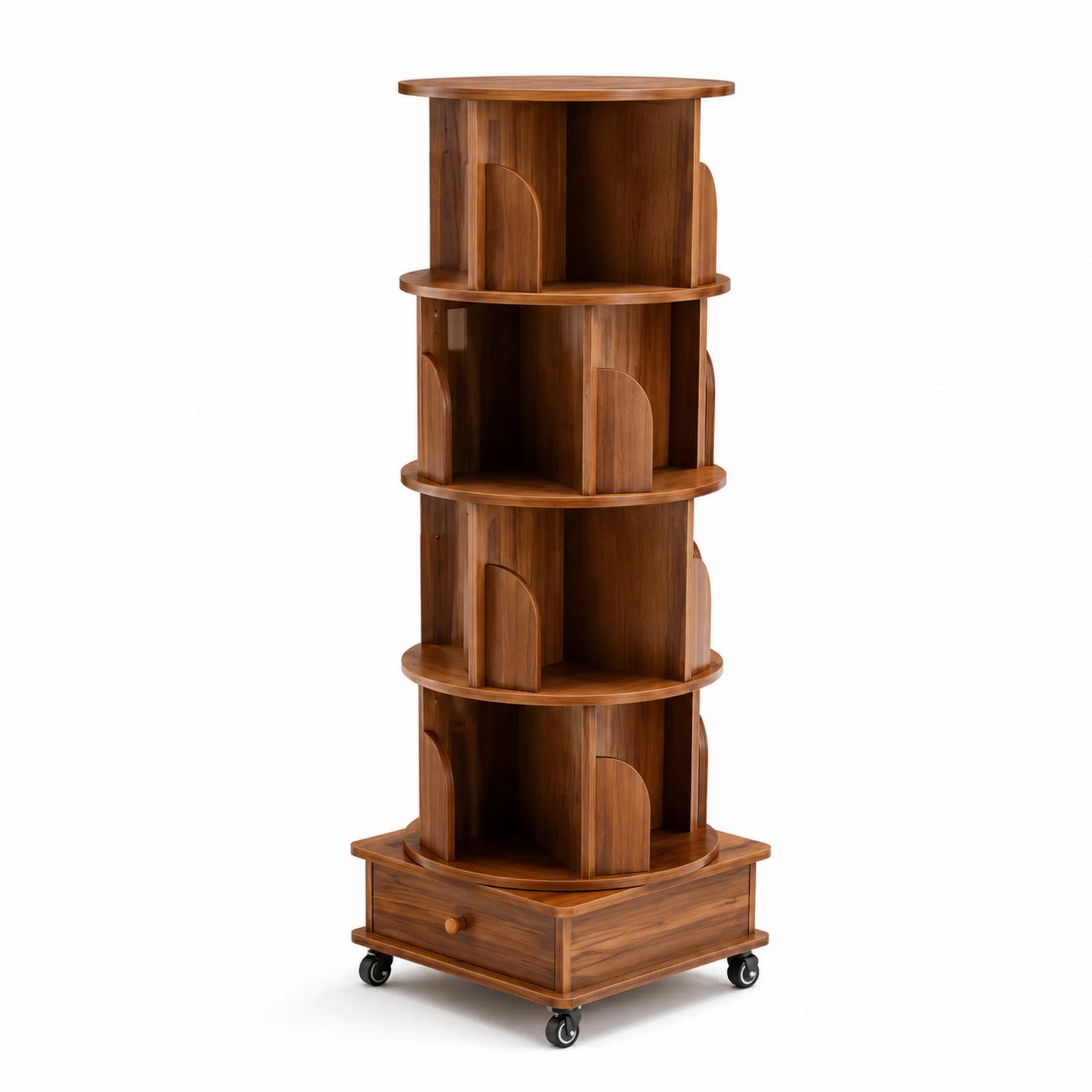 Libreria girevole in legno massello con cassetto