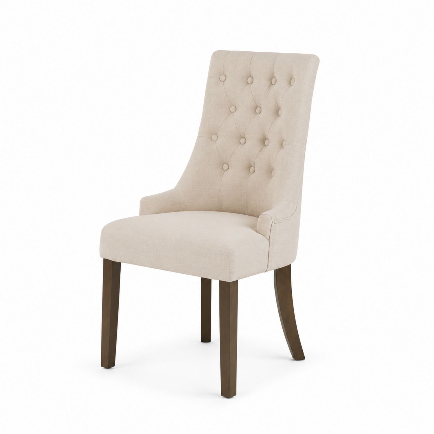 Sedia da pranzo in lino beige con gambe in legno massello