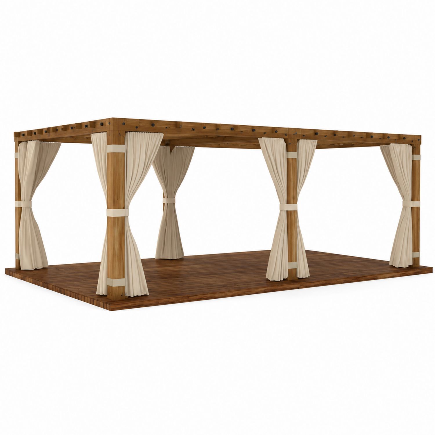Gazebo rettangolare in legno massiccio con tende in poliestere