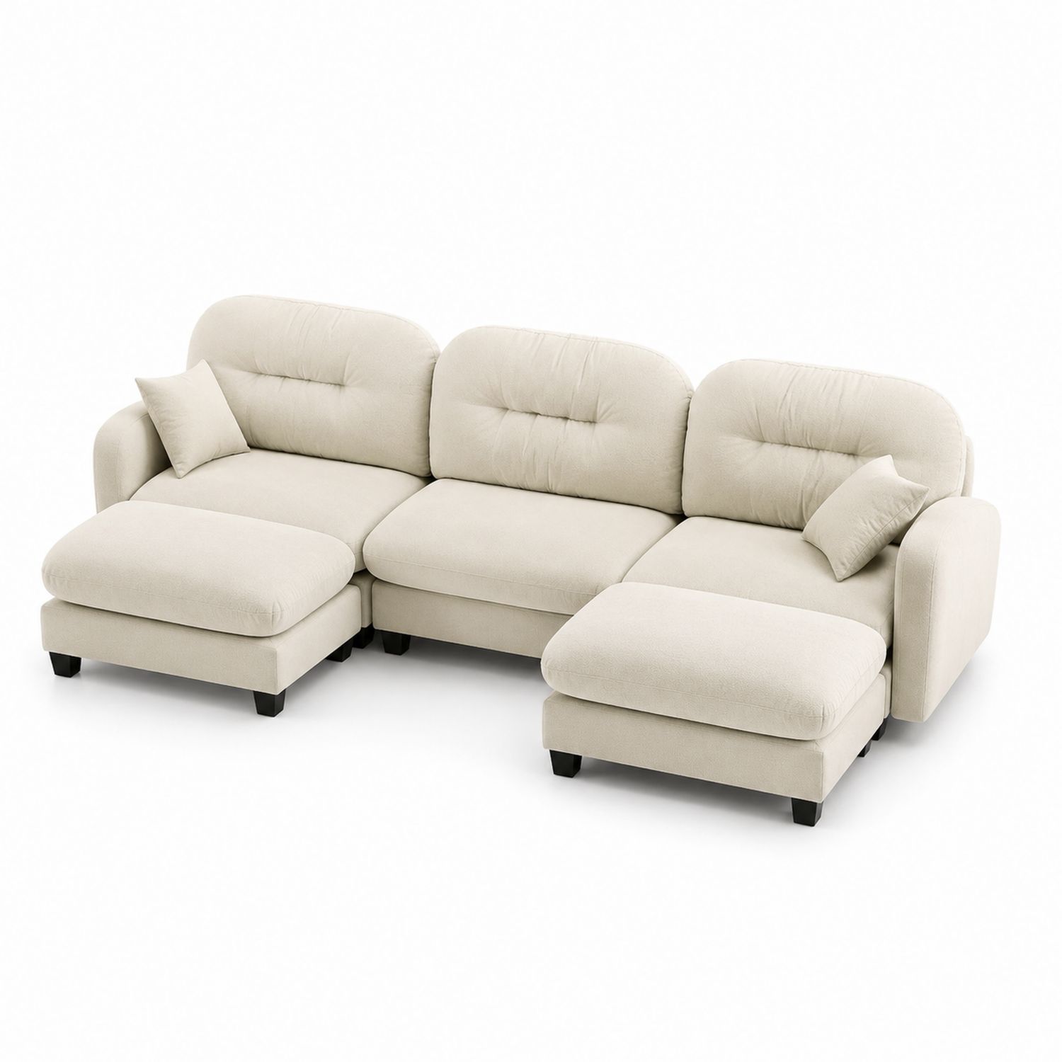 Divano ad Angolo in Tessuto Beige con Cuscini