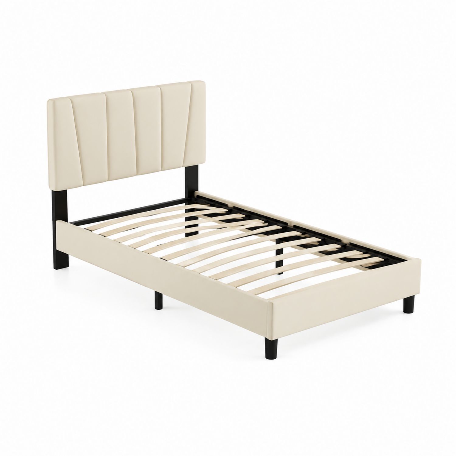 Letto singolo in metallo e pelle sintetica Crema 200x100 cm