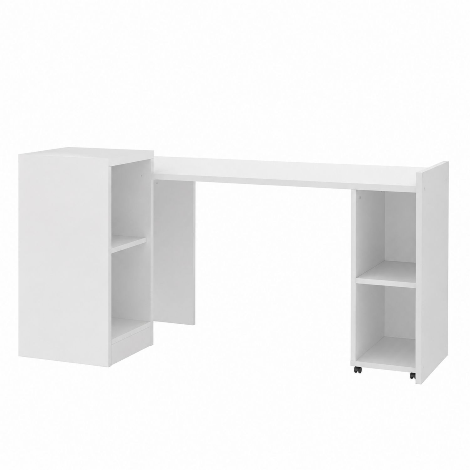 Scrivania ad Angolo in MDF con Mensole e Ruote 145x50x75 cm Bianco