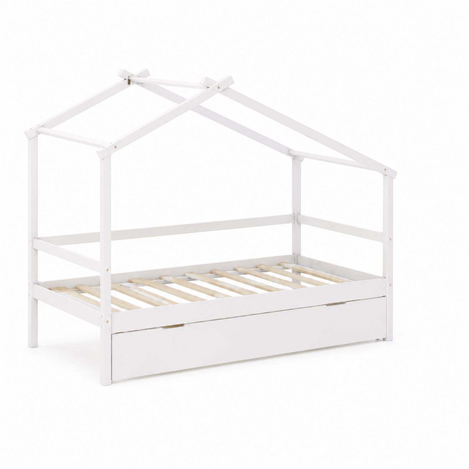 Letto casetta per bambini in legno bianco con cassetto