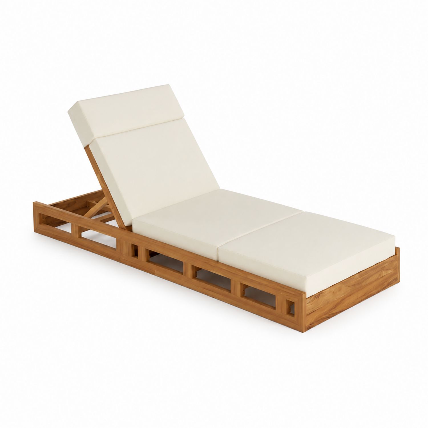 Lettino prendisole in legno teak e cuscino color crema