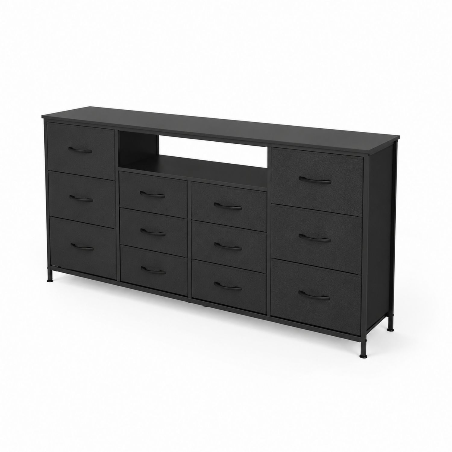Cassettiera con 12 cassetti in Metallo e Tessuto Nero 113x30x78 cm