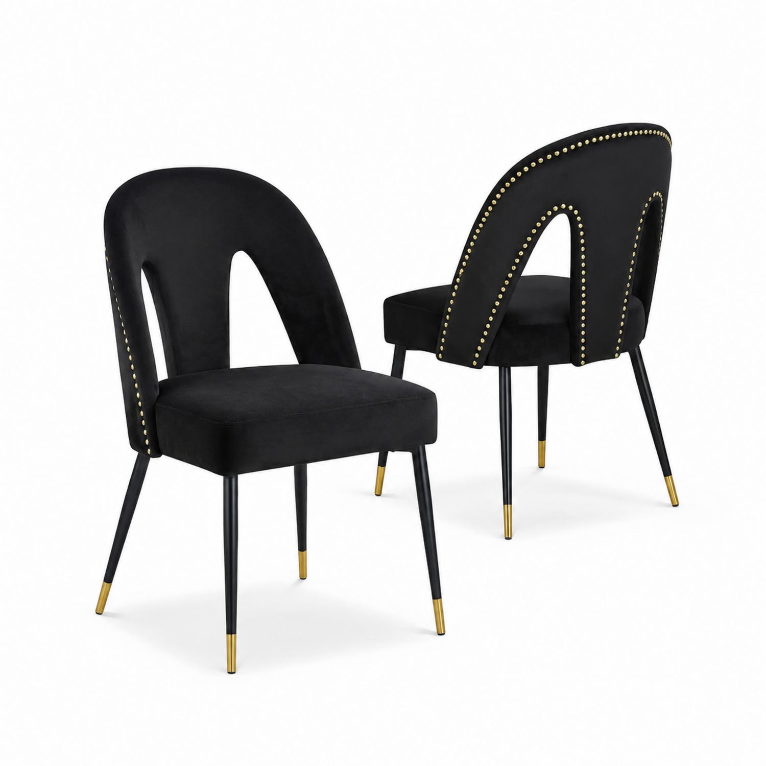 Set di Sedie in Velluto Nero e Metallo con Dettagli in Oro