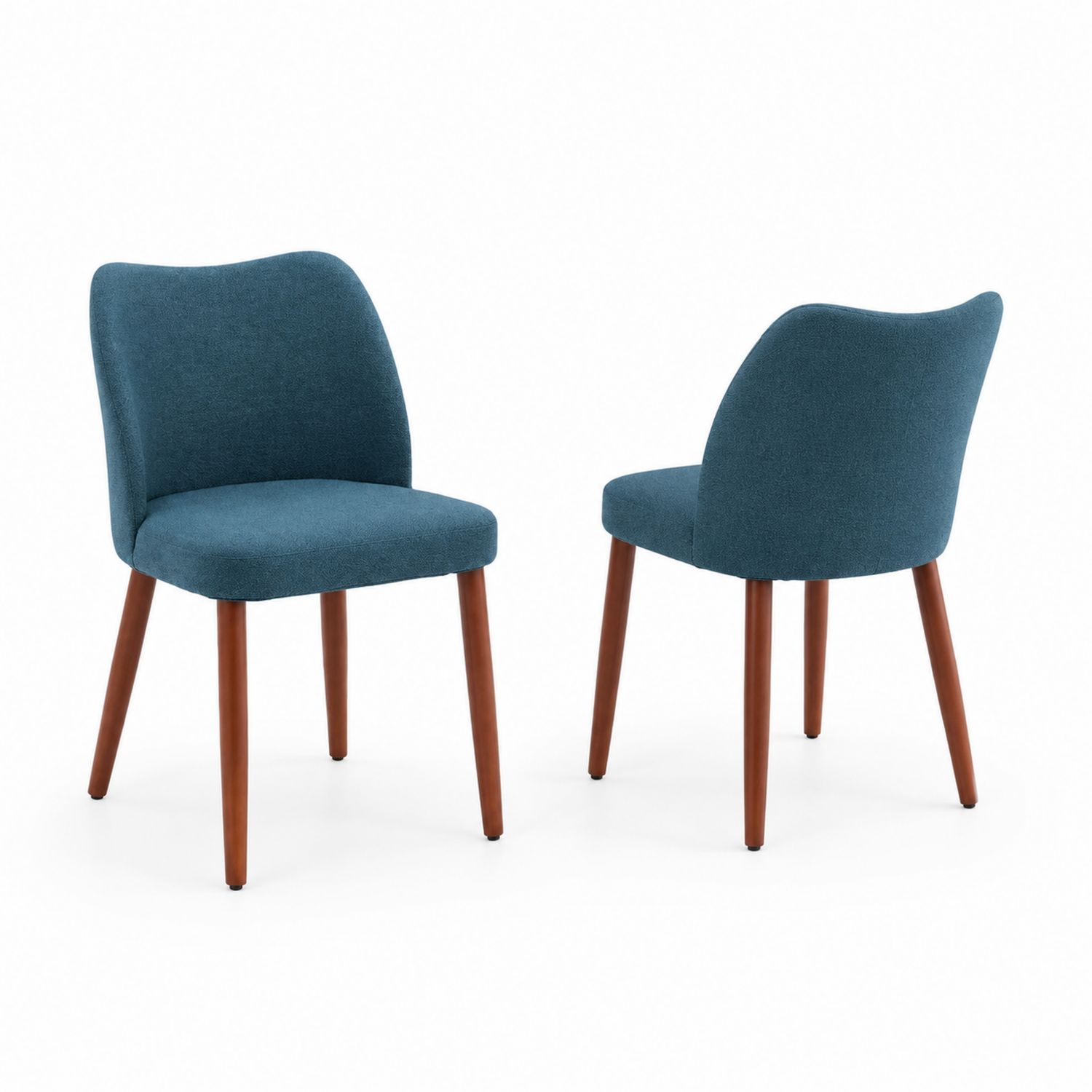 Set di 2 Sedie da Pranzo in Poliestere con Gambe in Legno di Faggio Blu