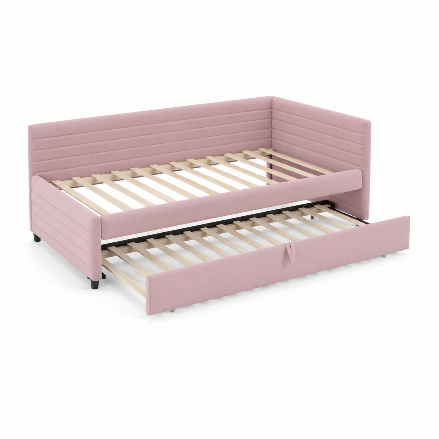 Letto singolo in legno e tessuto con letto estraibile Rosa