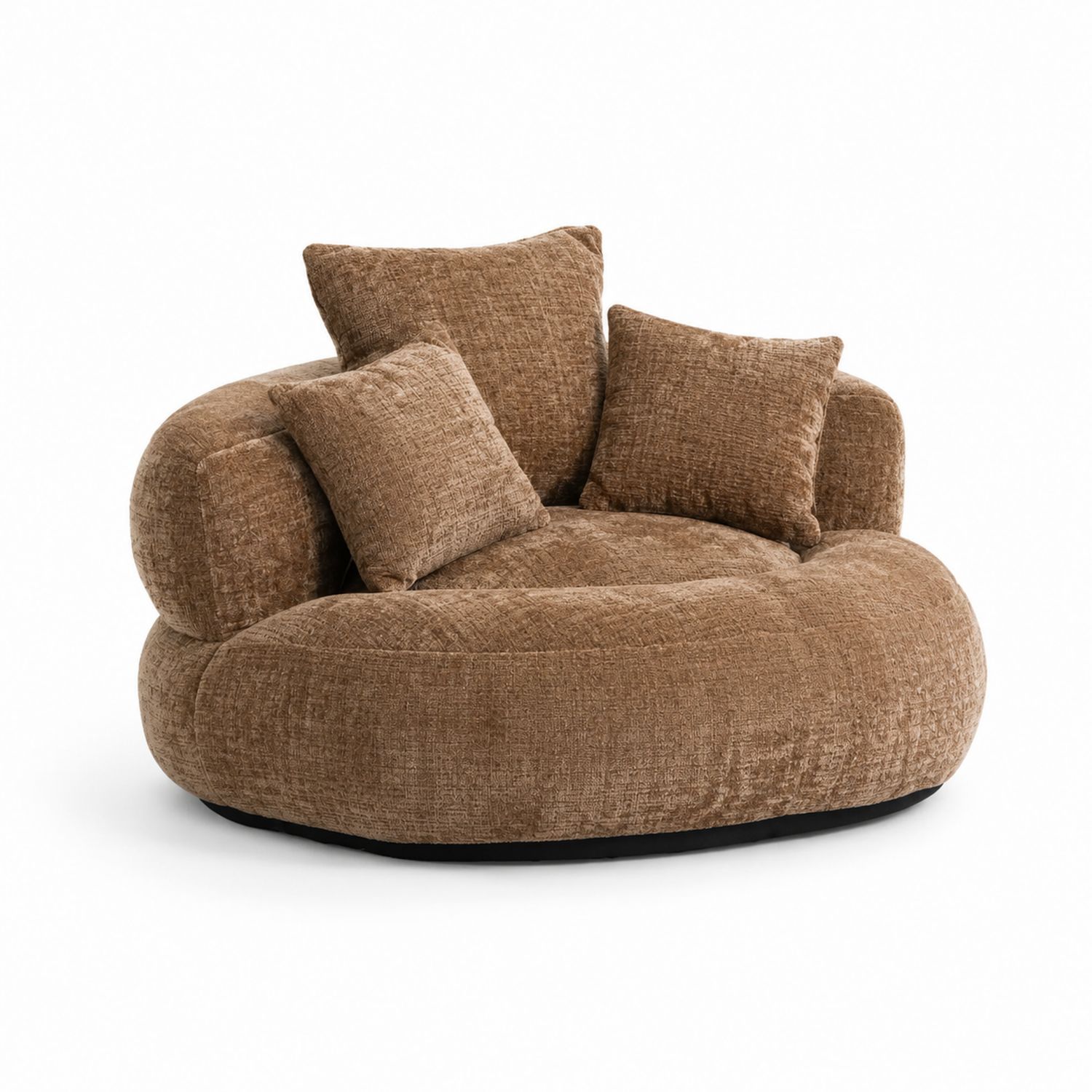 Divano Rotondo in Cotone Jacquard Marrone con Cuscini