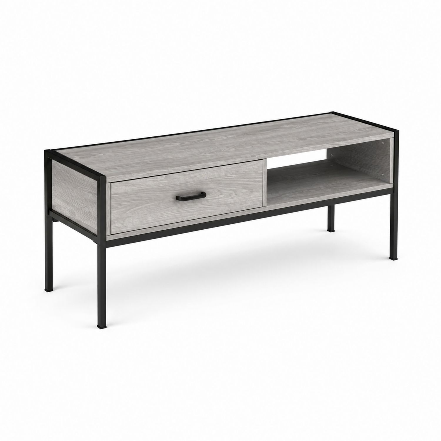 Tavolino TV in legno MDF e metallo 120x40x45 cm