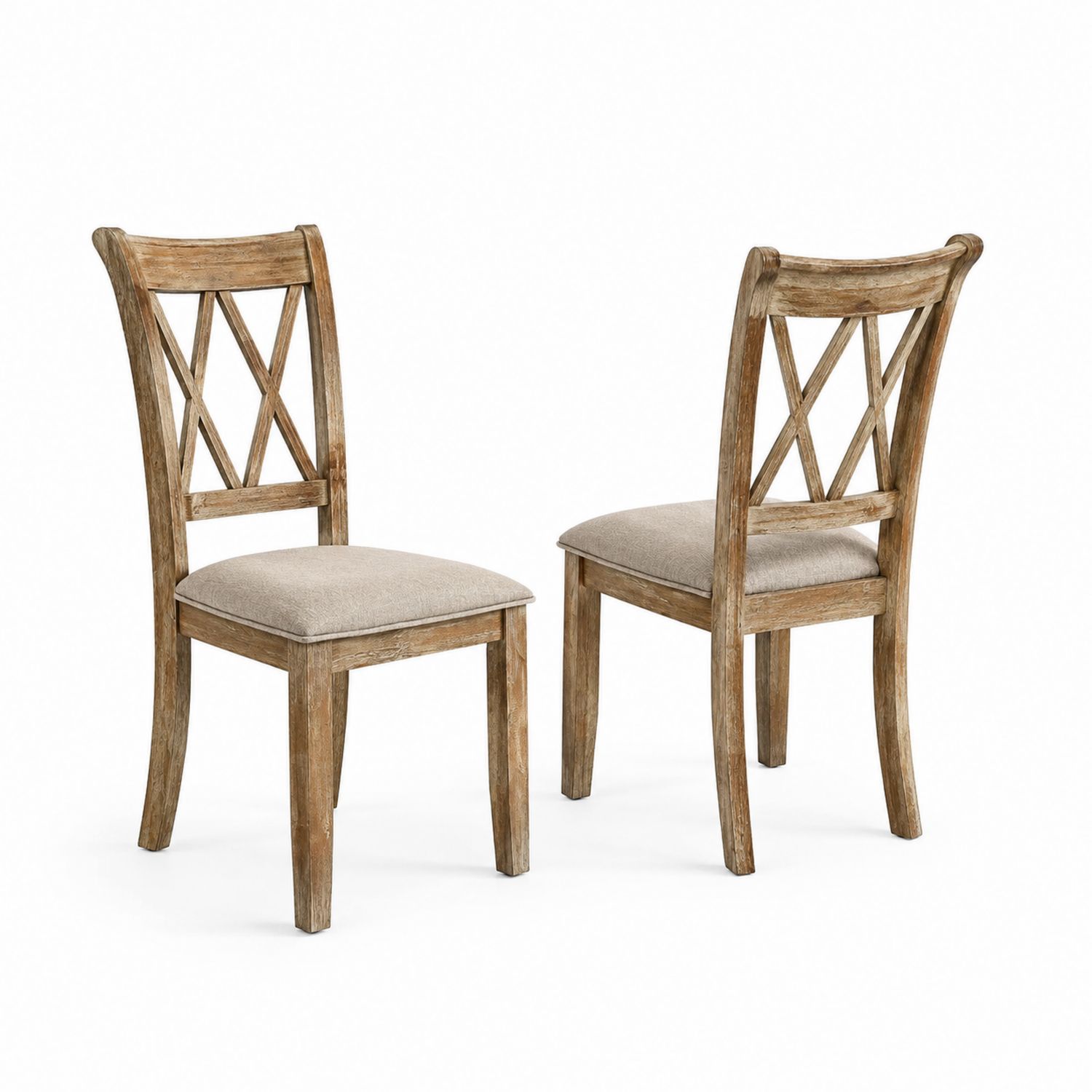 Set di 2 Sedie in Legno e Tessuto Beige