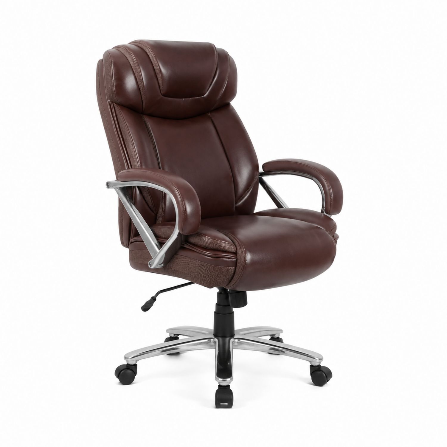 Sedia da Ufficio in Pelle Sintetica Marrone con Struttura in Metallo