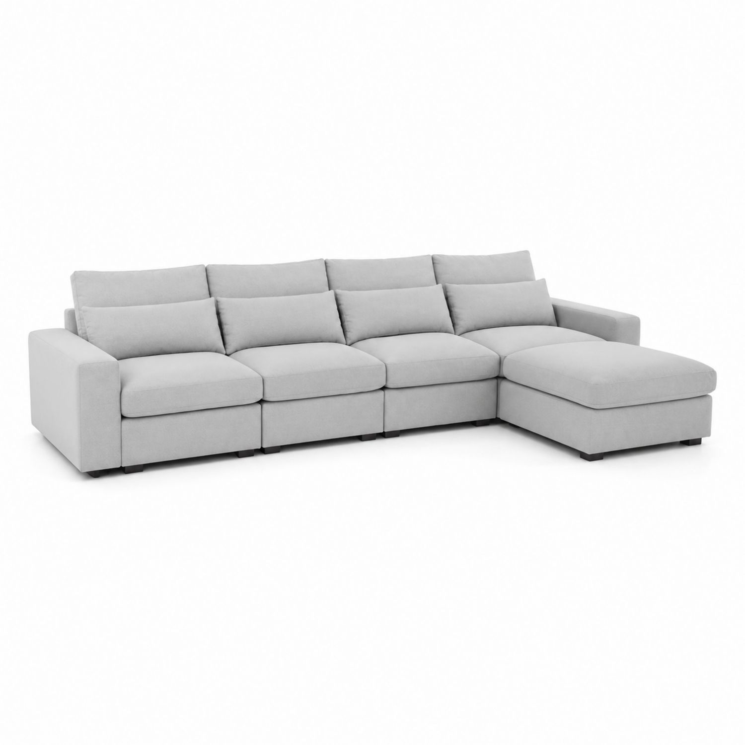 Divano modulare con chaise longue in tessuto poliestere grigio chiaro