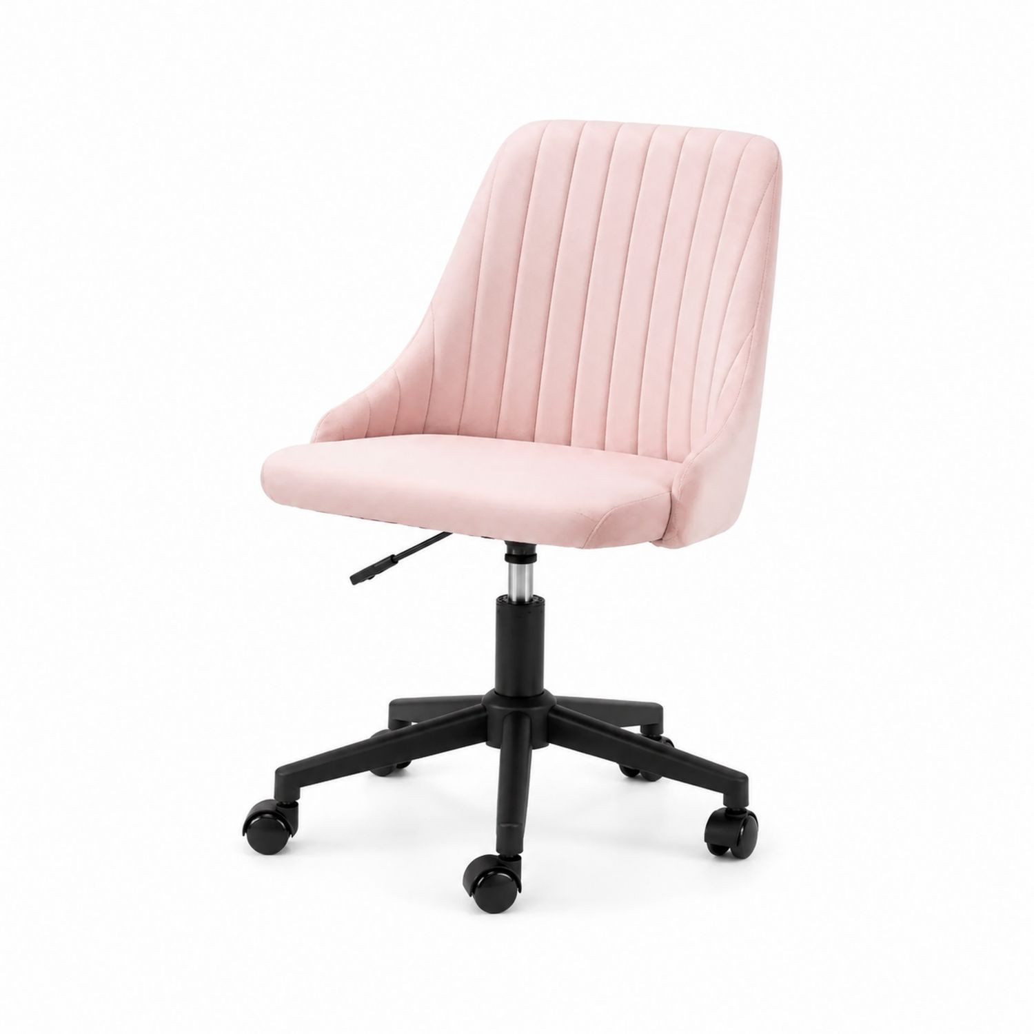 Sedia girevole in tessuto rosa con base nera