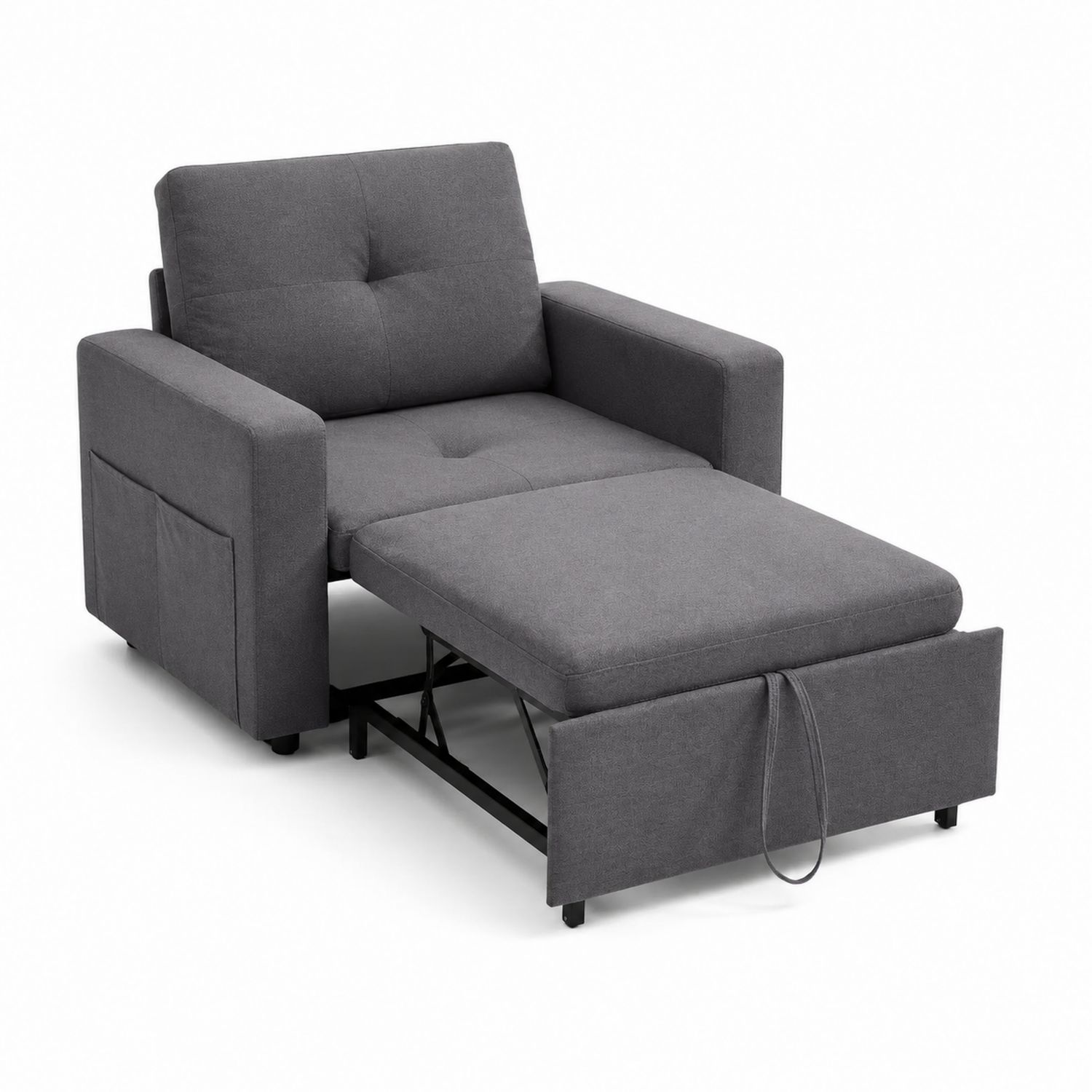 Poltrona Letto Singolo in Tessuto Grigio con Braccioli