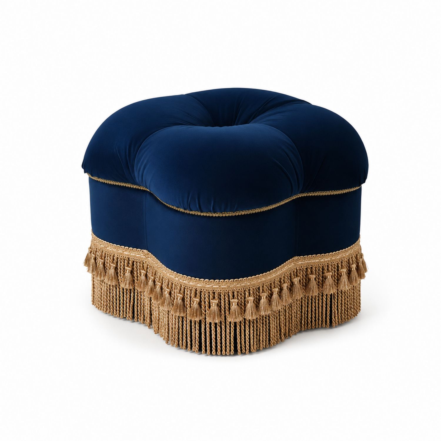 Pouf Rotondo in Velluto con Frange
