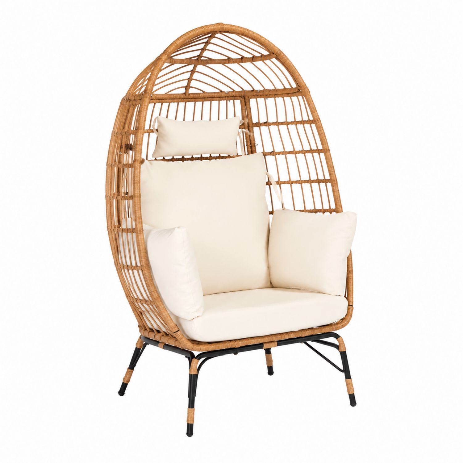 Poltrona in Rattan con Cuscini Crema, 105x90x160 cm