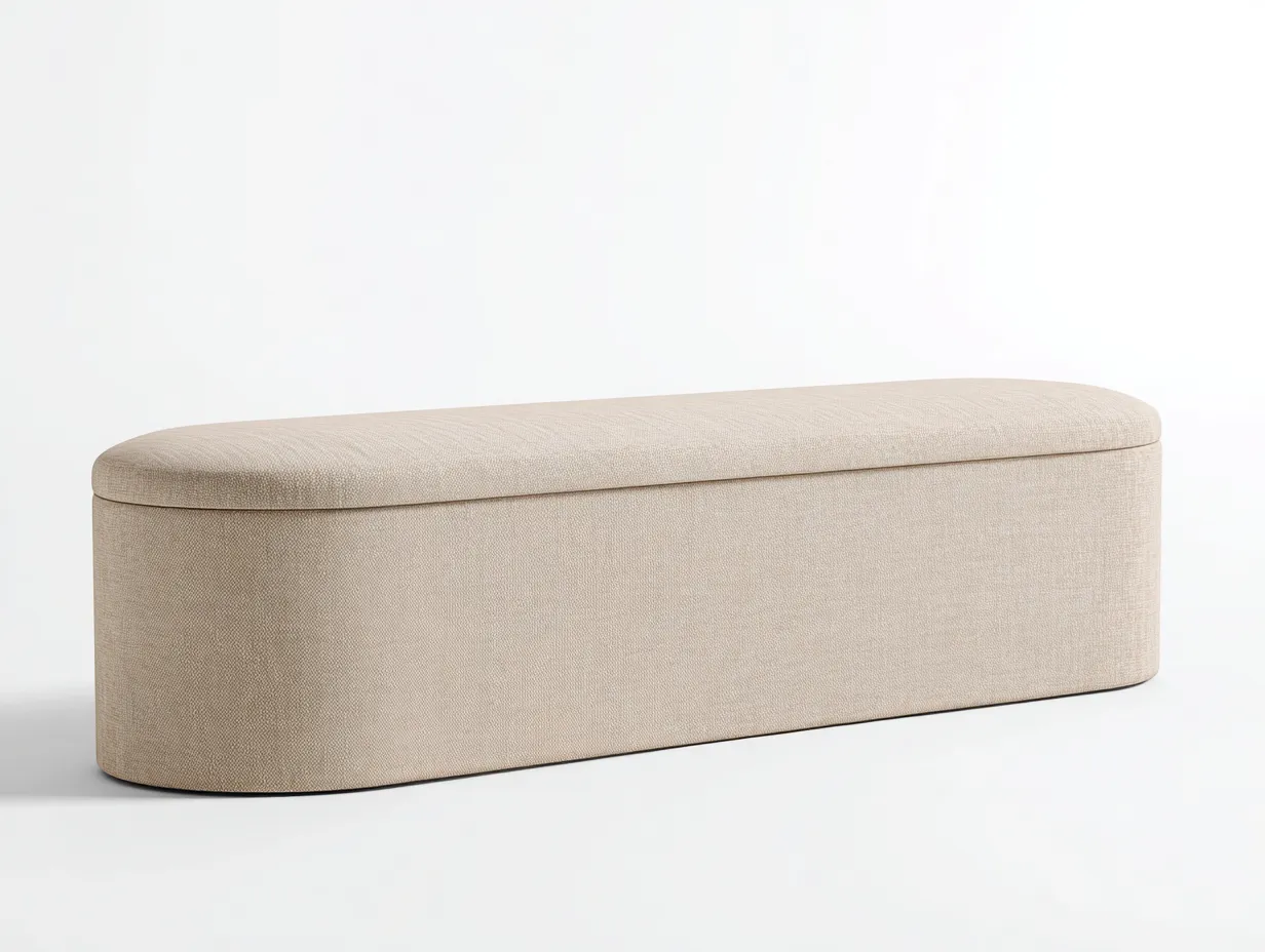 Bank gepolstert 150x45x43 cm - Beige - Schlafzimmerbank mit Stauraum