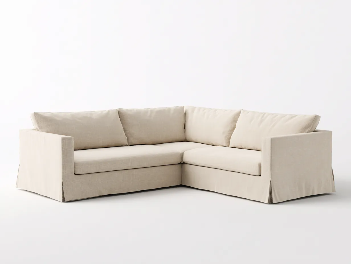 Ecksofa Leinenstoff 290x220x78 cm - creme - mit Stoffschürze für Wohnzimmer