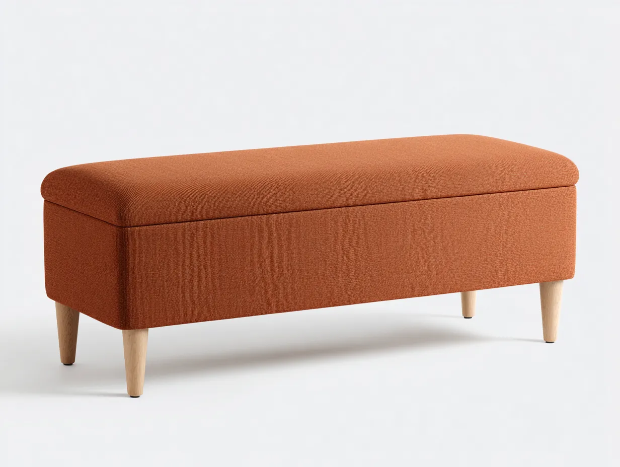 Bank gepolstert 148x43x44 cm - Orange Braun - Schlafzimmerbank mit schlichter Form
