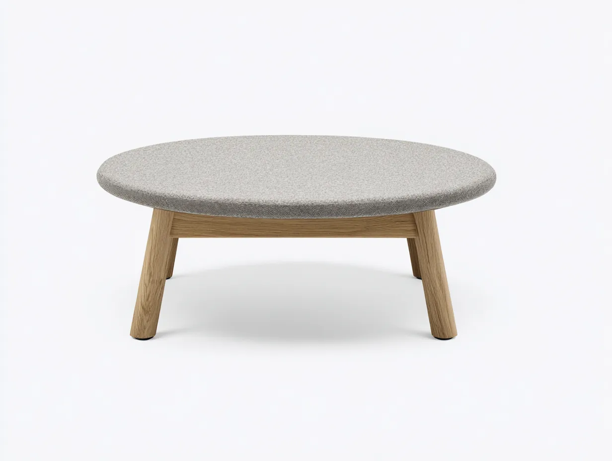 Beistelltisch rund Stoffplatte 110x110x32 cm - grau und eiche - niedriger Ablagetisch für Wohnzimmer