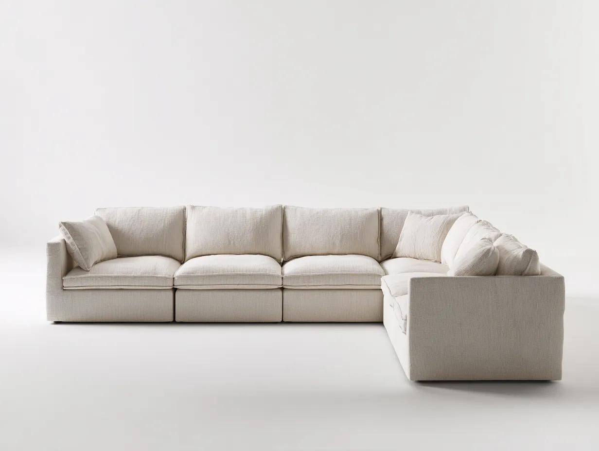 Ecksofa Stoff 335x250x82 cm - creme - weiche Polsteroptik für Wohnzimmer