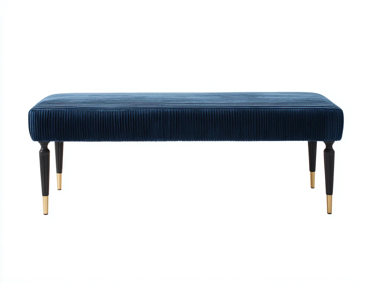 Bank gepolstert 145x45x46 cm - Blau Schwarz Gold - Schlafzimmerbank mit Samtbezug