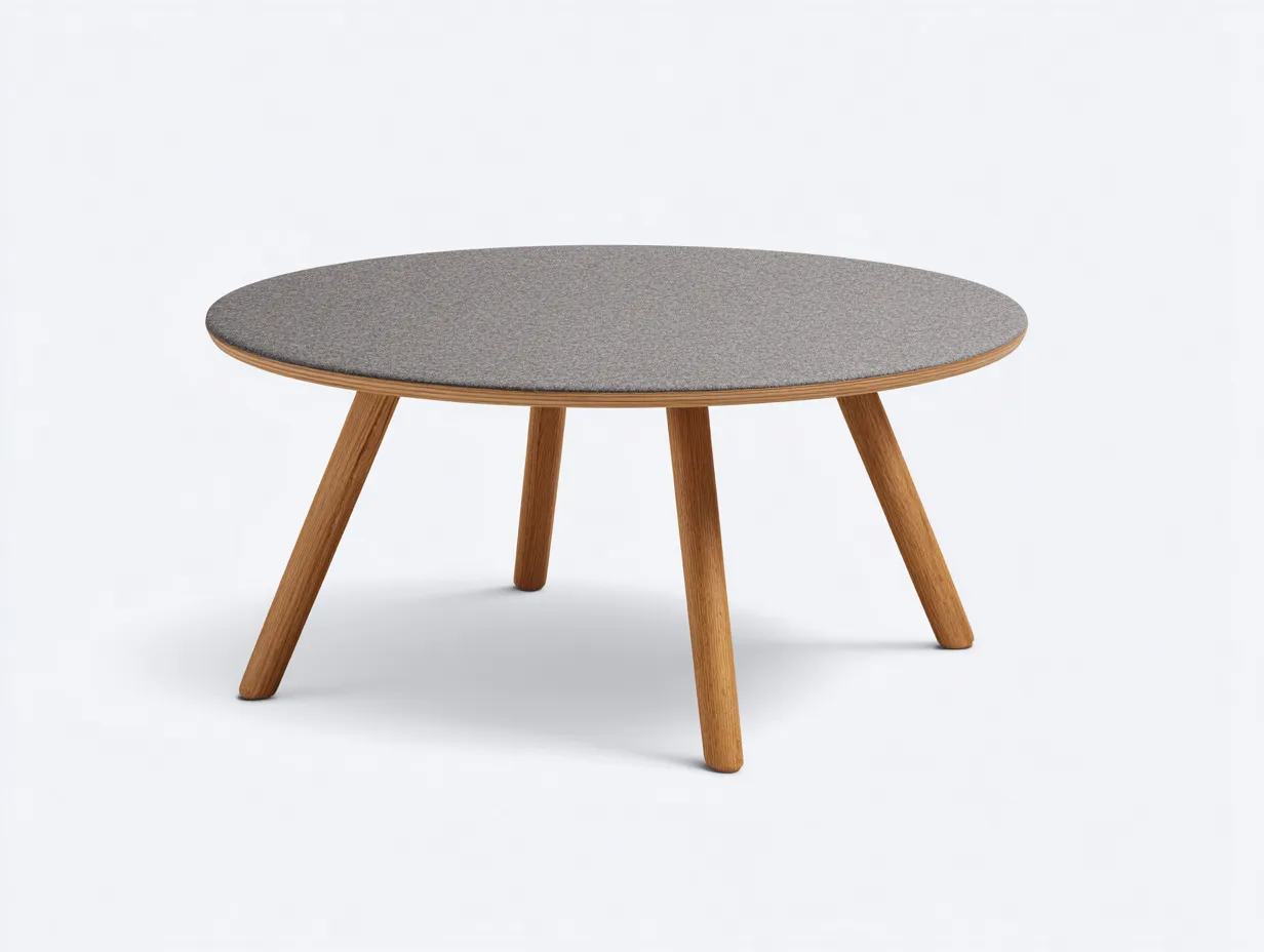 Beistelltisch rund Stoffplatte 118x118x33 cm - dunkelgrau und naturholz - modernes Design für Wohnzimmer