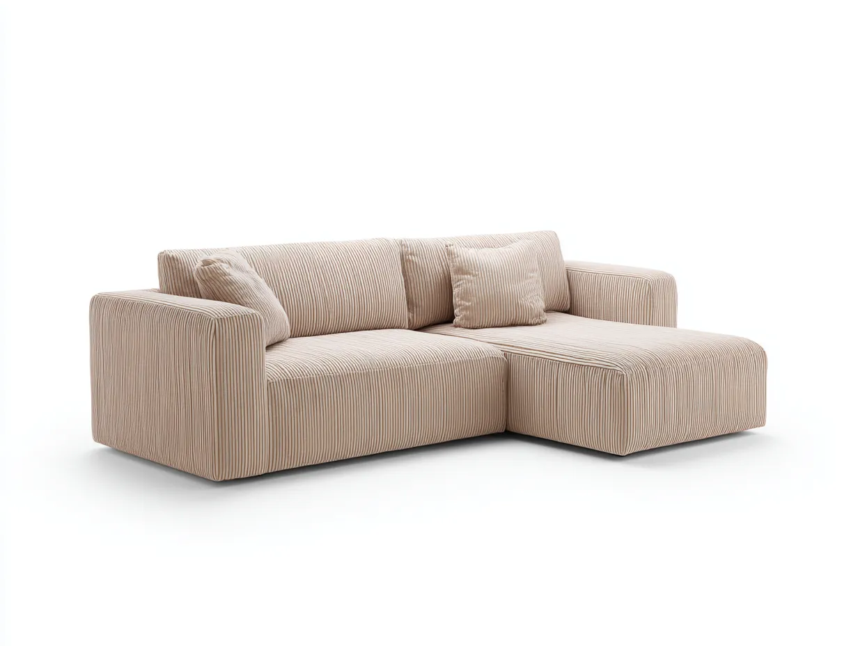 Ecksofa Cordstoff 250x165x73 cm - beige gestreift - mit Ottomane für Wohnzimmer