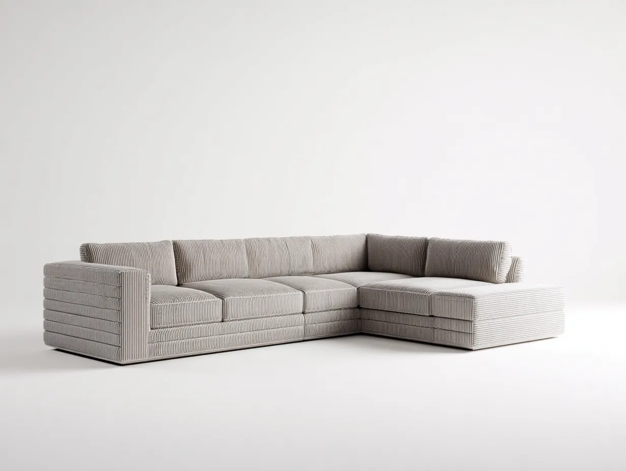 Ecksofa Cordstoff 305x215x72 cm - taupe gestreift - breite Loungeform für Wohnzimmer