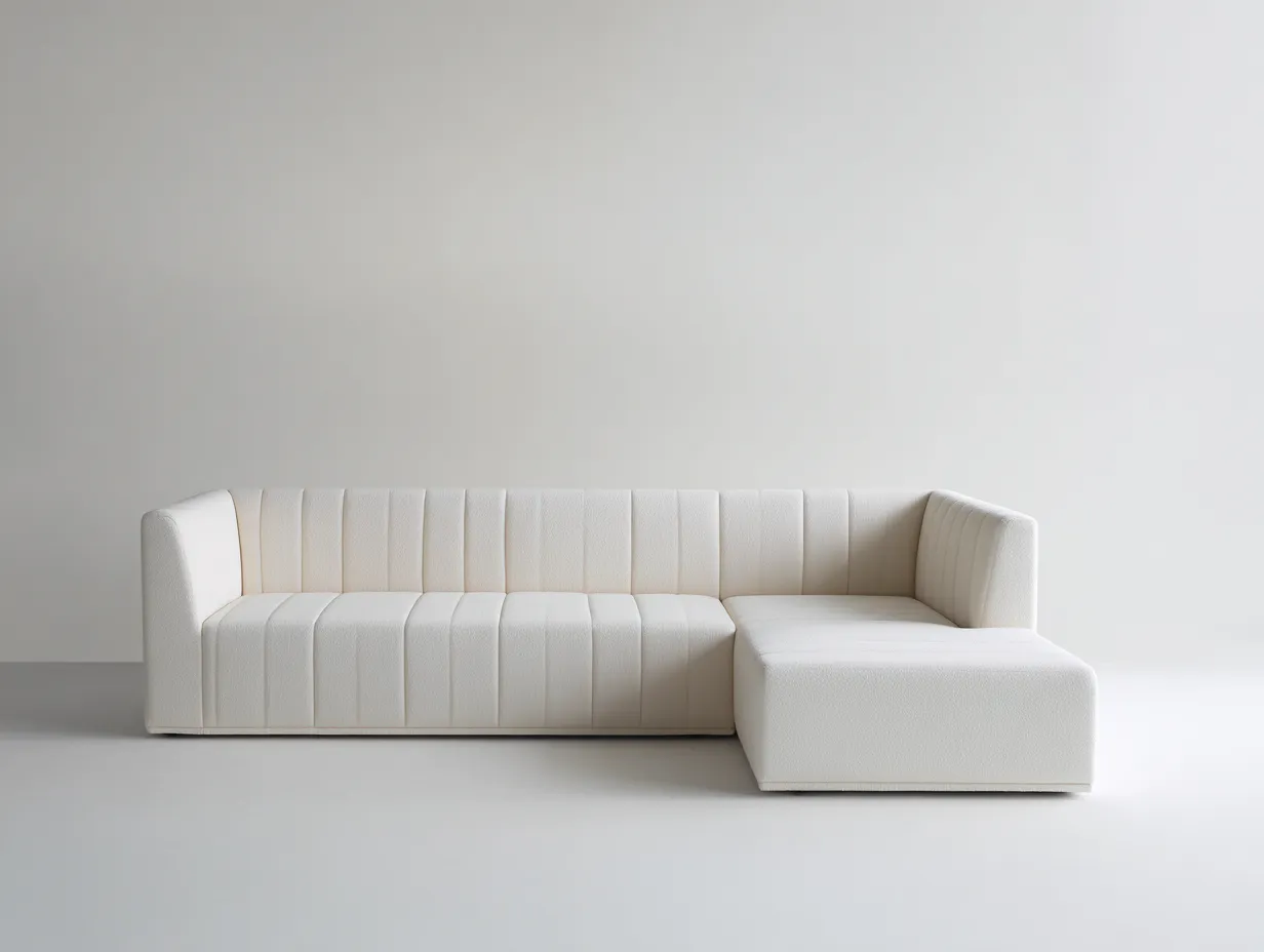 Ecksofa Kunstleder 285x185x72 cm - weiß - vertikale Steppung für Wohnzimmer