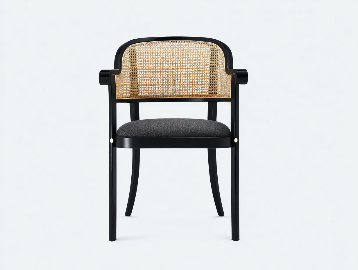 Stuhl Rattan Stoff Holz 58x57x78 cm - anthrazit und schwarz und natur - Armlehnen für Esszimmer