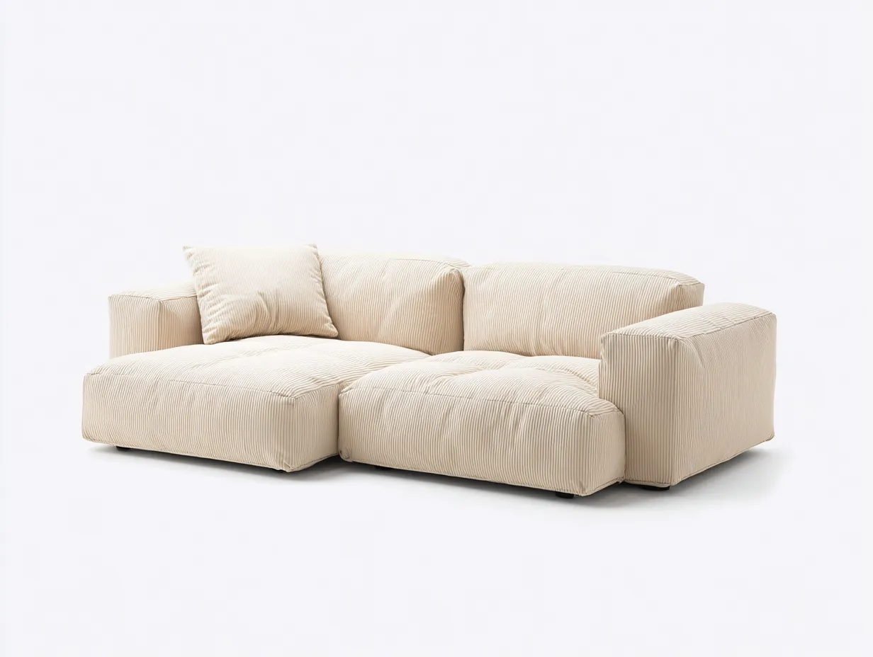 Ecksofa Cordstoff 238x160x74 cm - creme - kompakte Loungeform für Wohnzimmer
