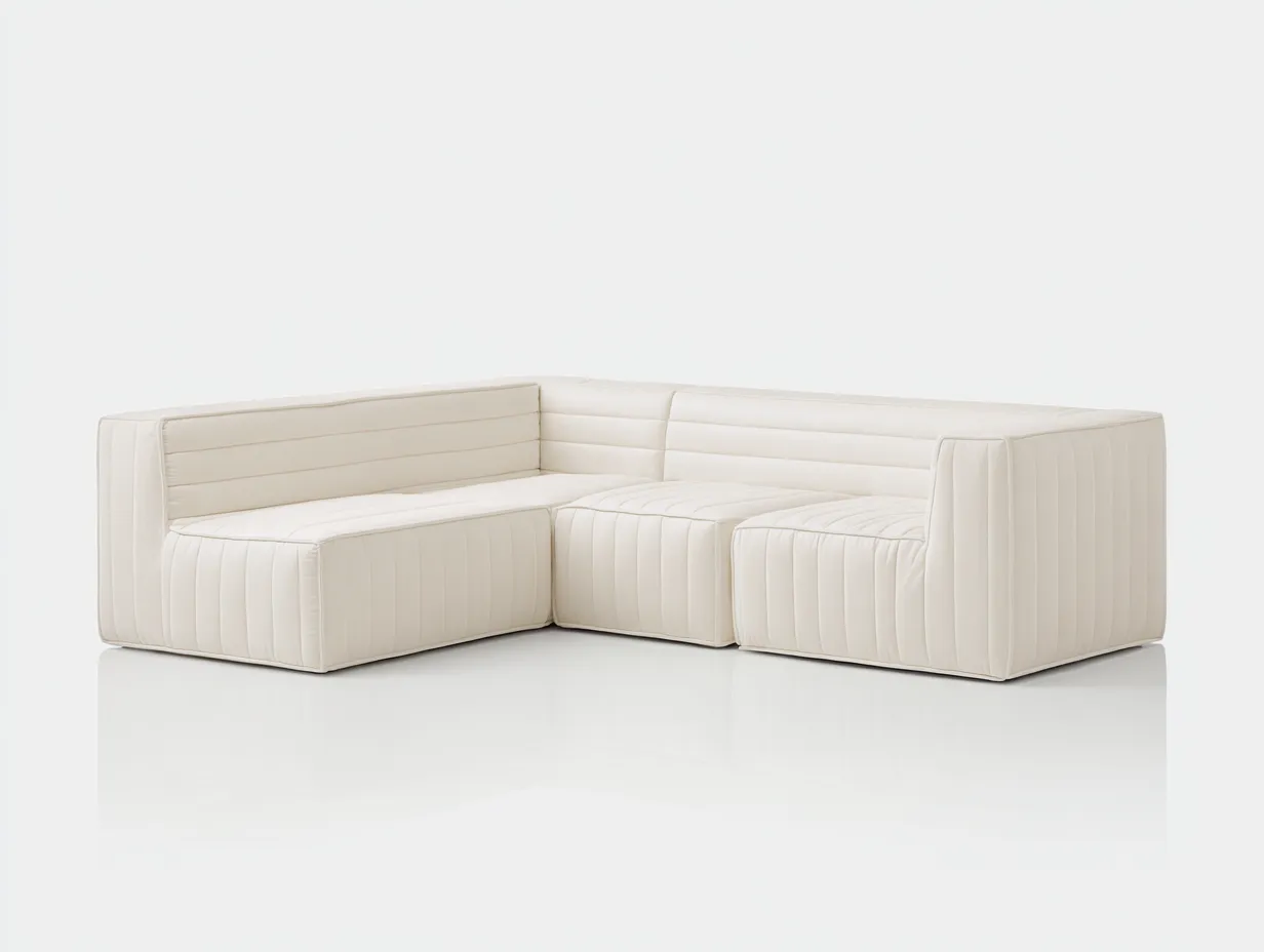 Ecksofa Kunstleder 300x225x74 cm - cremeweiß - vertikale Polsterlinien für Wohnzimmer