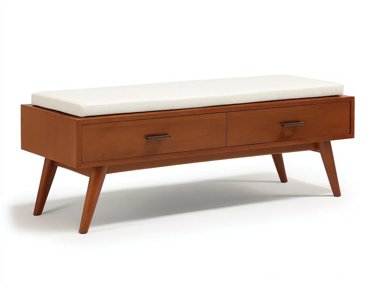 Bank Holz 160x45x48 cm - Braun Beige Schwarz - Schlafzimmerbank mit gepolsterter Sitzfläche