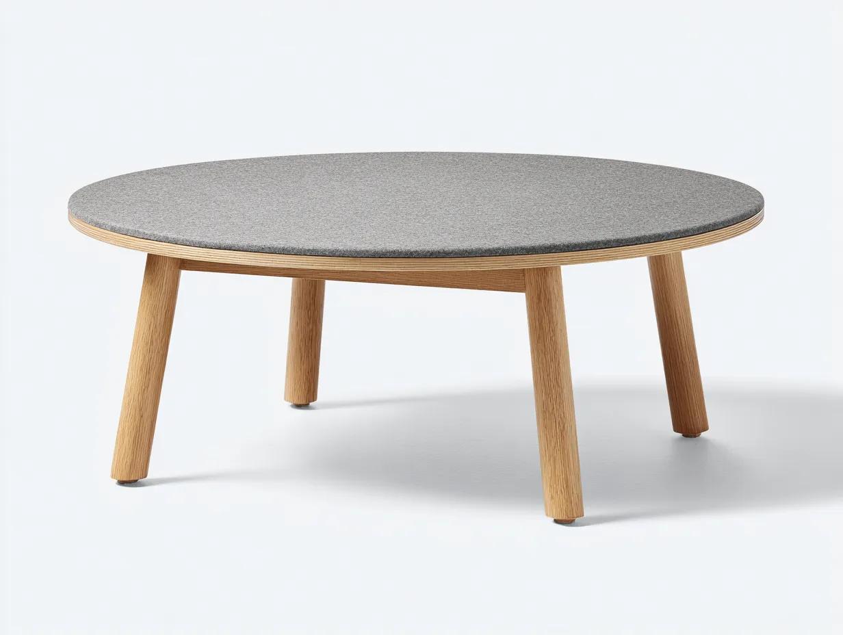 Beistelltisch rund Stoffplatte 125x125x34 cm - grau und naturholz - großer Ablagetisch für Wohnzimmer