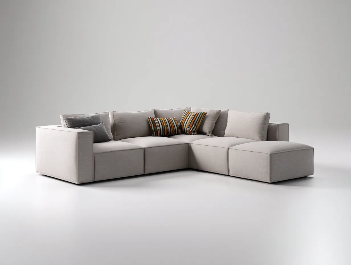 Ecksofa Stoff 300x210x76 cm - hellgrau - modulare Sitzoptik für Wohnzimmer